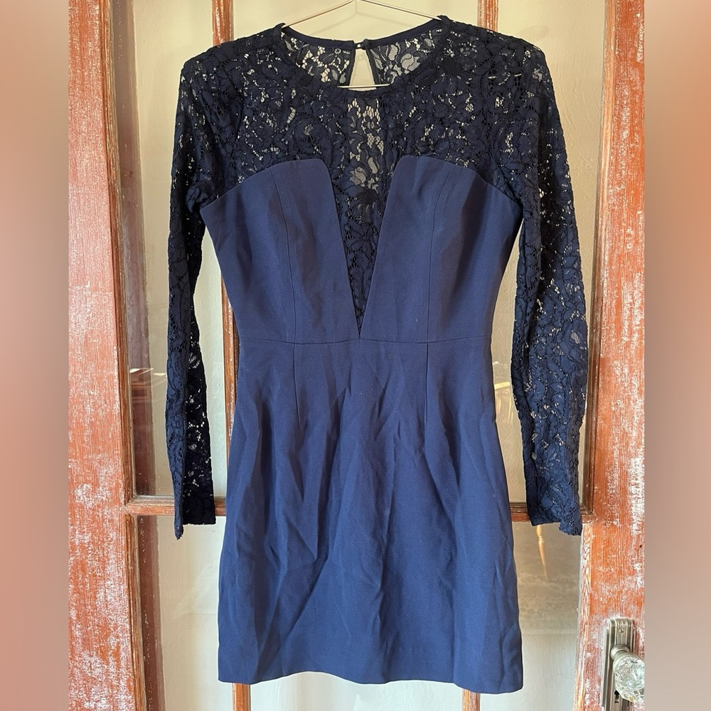 Aritzia Babaton Masaki Lace Long Sleeve Mini Dress